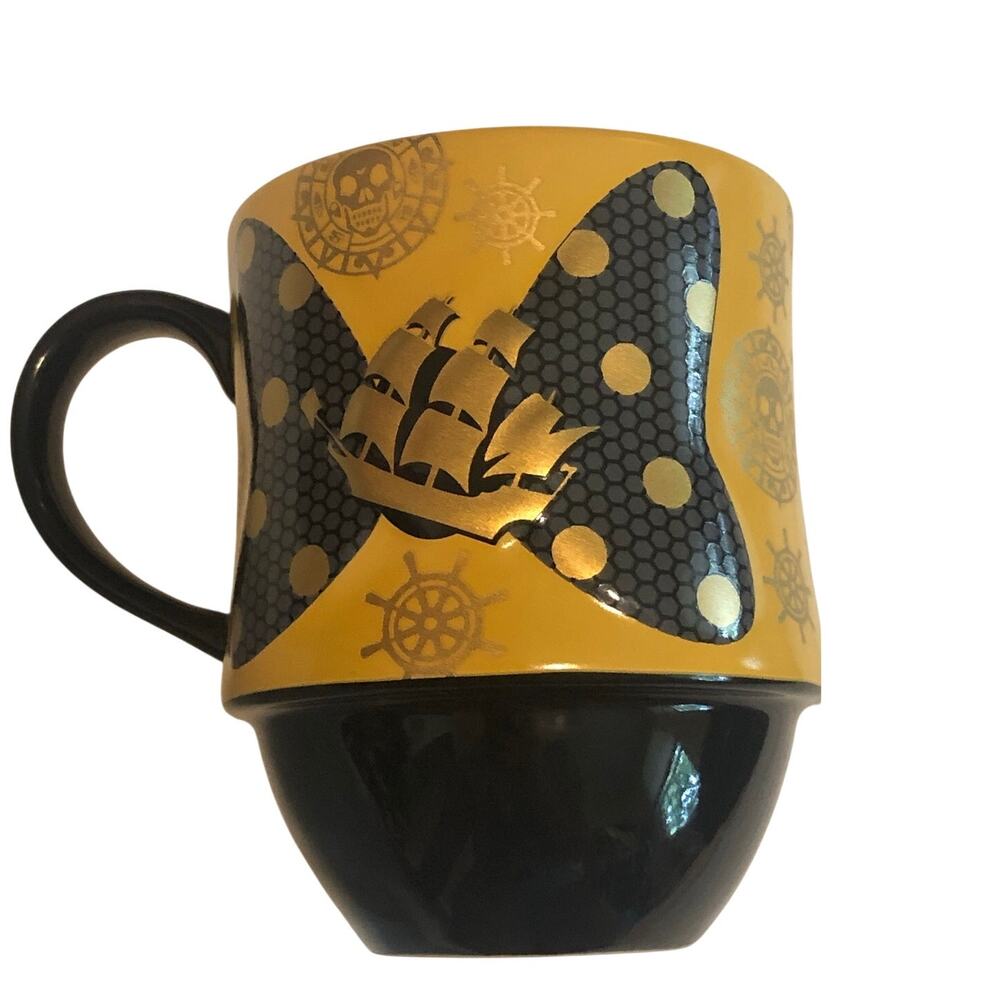 Minnie Mouse Pirates of the Caribbean Mug Coffee Tea Disney Black Gold Bow